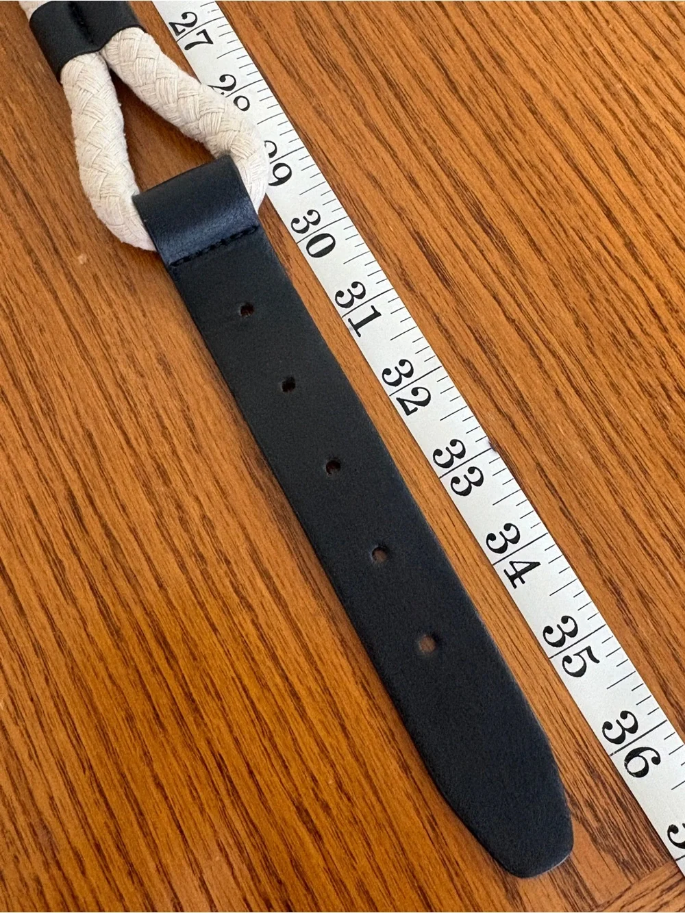 ZARA Woven Rope Belt,Faux Leather Details, Black and White, Size S